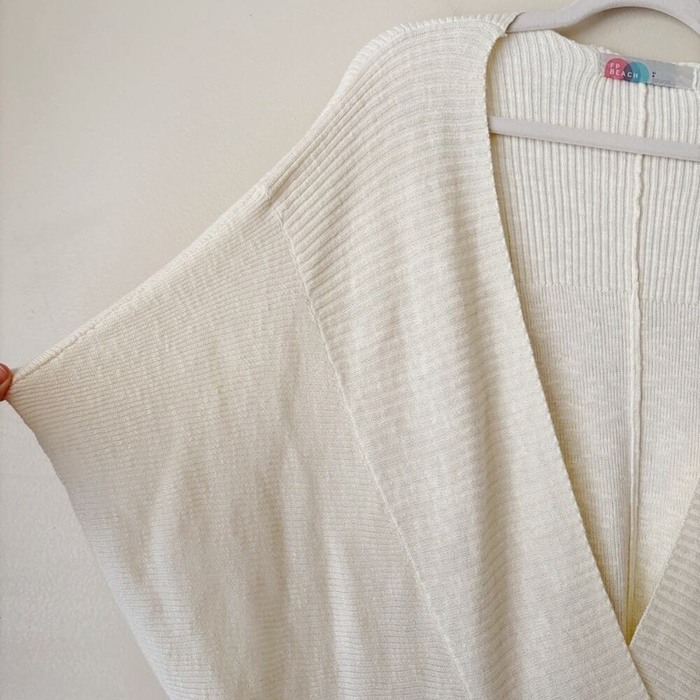 FP Beach | Pullover Sweater Surplice V-neck Pockets Boho Relaxed Cream Large - Picture 3 of 8